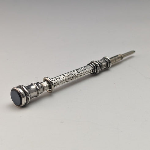 British Antique Silver Plate Mechanical Pencil Glass Decoration Telescopic 43-59mm